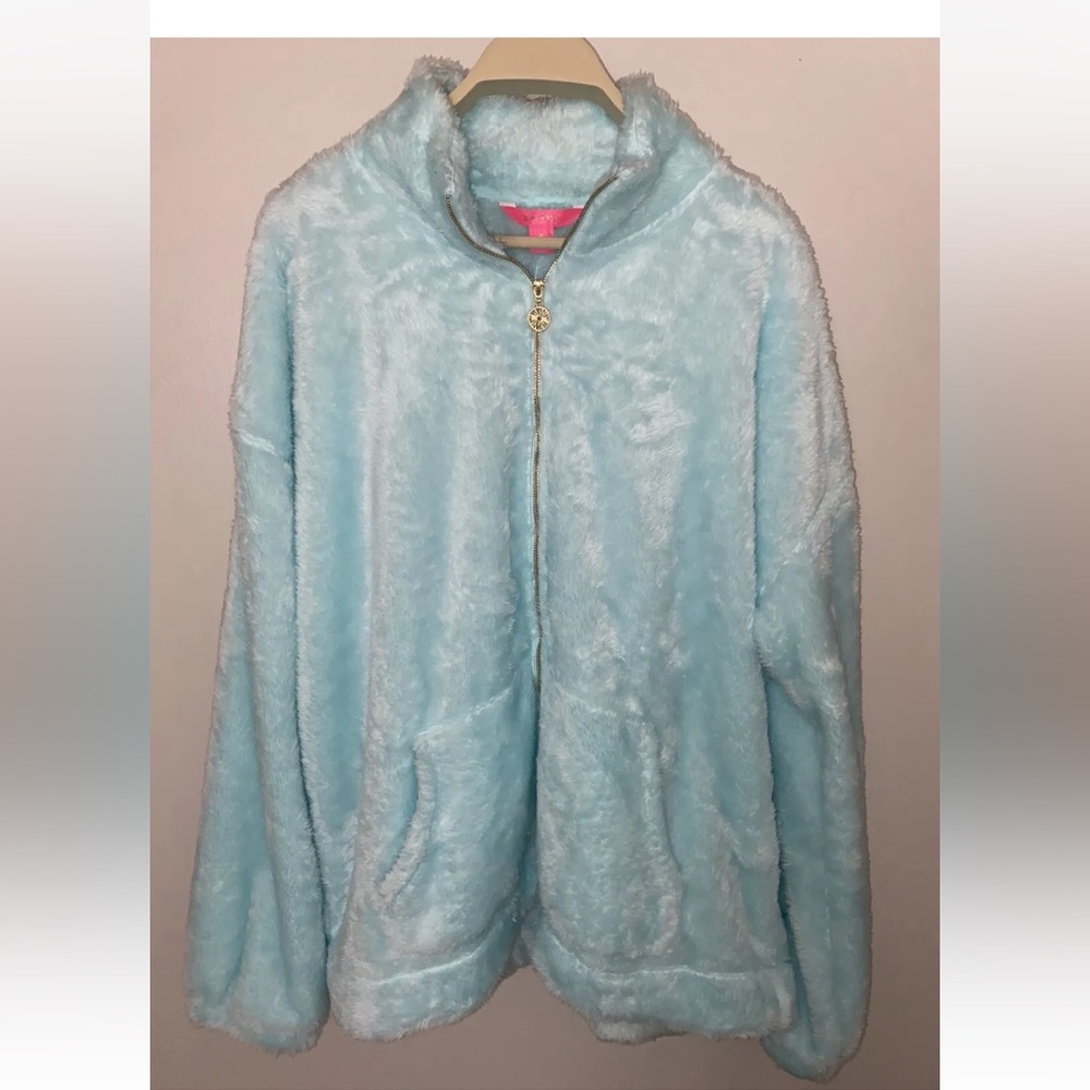 🌟SOLD🌟NEW! LILLY PULITZER Barkley Sherpa Zip-Up Jacket Seasalt Blue Size XL - Picture 4 of 5